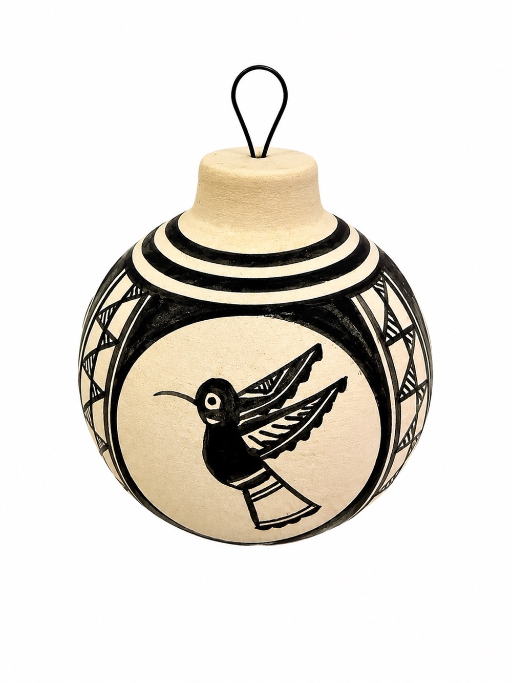 Pottery Indigenous Ornament Black White Hand Painted Signed